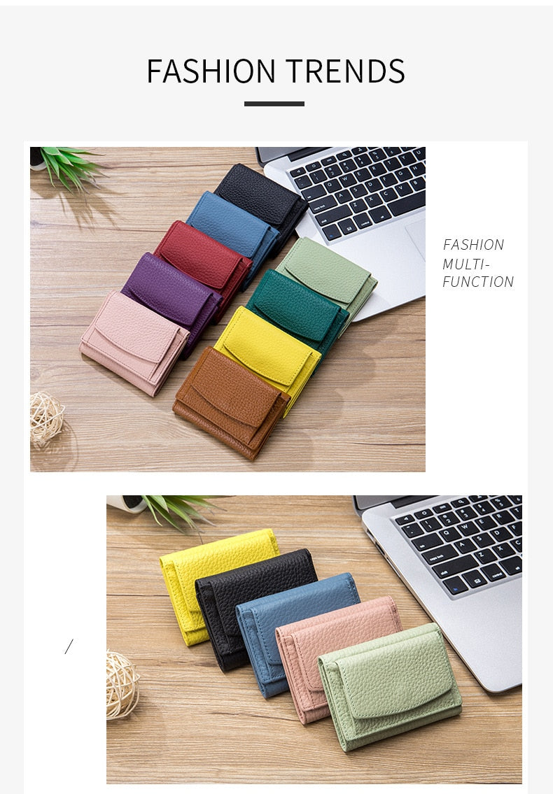 Cyflymder New Women Genuine Leather Purses Female Cowhide Wallets Lady Small Coin Pocket Rfid Card Holder Mini Money Bag Portable Clutch