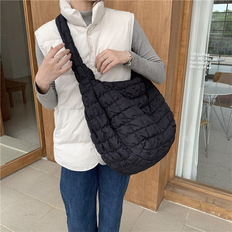 Realaiot Fashion Pleated Women's Shoulder Bag Large Capacity Ladies Casual Tote Travel Handbags Solid Color Plaid Female Crossbody Bags