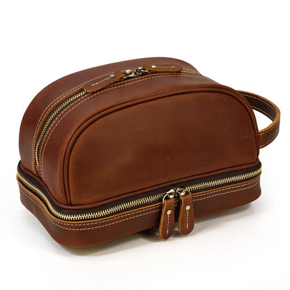 Realaiot Vintage Leather Storage Bag Clutch Bags Men Wash Bag Toiletry kits Crazy Horse Leather Men Clutches