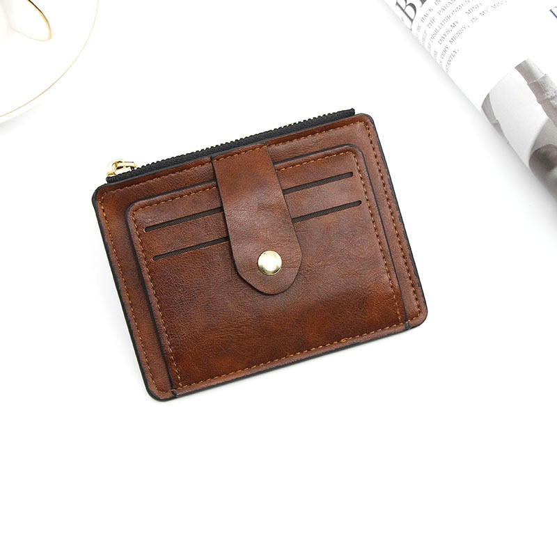 Realaiot Small Fashion Credit ID Card Holder Slim Leather Wallet with Coin Pocket Man Money Bag Case for Men Mini Women Business Purse