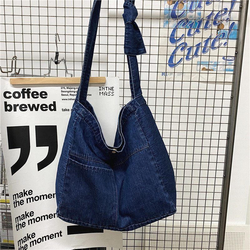 Cyflymder New Vintage Denim Shoulder Bags Women Simple Jeans Blue Handbag Large Capacity Fashion Women's Tote Messenger Shopping Bag