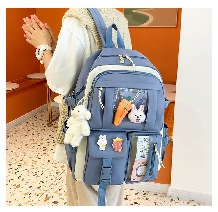 Realaiot 4 Pcs Sets Children's School Backpack Kawaii Women's Backpack Bookbag School Bags For teens Girls mochilas New Year Gifts for Teen