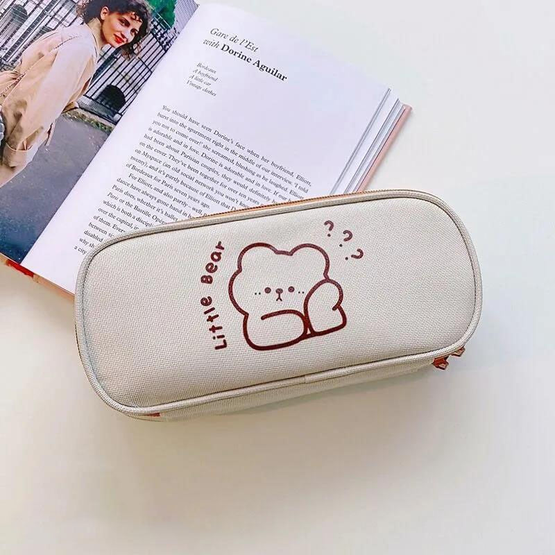 Realaiot Canvas Pencil Bag Cute Large-Capacity Niche Junior And High School Students Simple Pencil Case Coin Bag