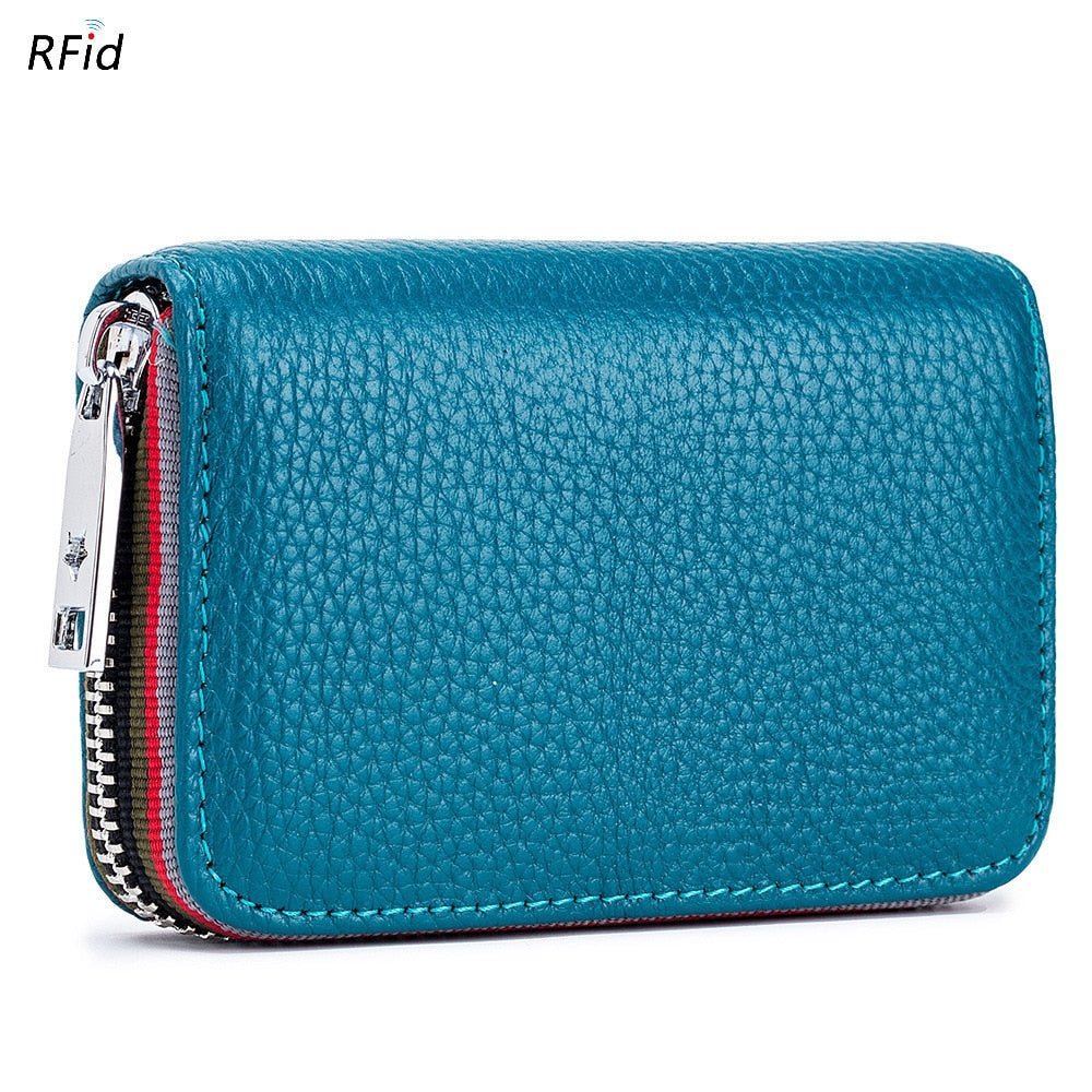 Realaiot Genuine Leather Men Women Card Holder Small Zipper Wallet Solid Coin Purse Accordion Design rfid ID Business Credit Card Bags