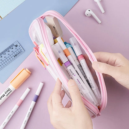 Realaiot Transparent School Pencil Case For Students Colored Pen Bag Large Capacity Pencil Case Cute Storage Pen Pouch Stationery Supply