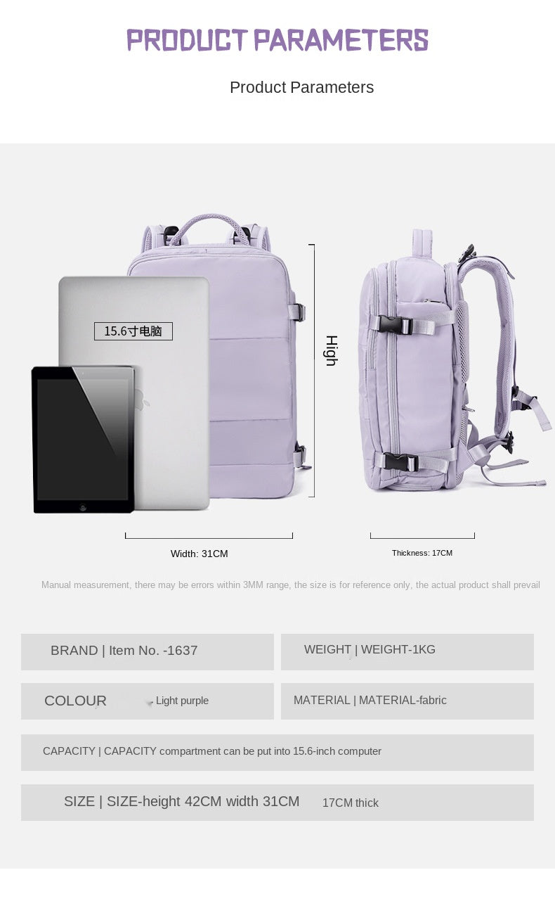 Cyflymder Purple Backpack Multifunctional Travel Bag Big Capactiy Backpack Shoulder Bags for Women with Independent Shoes Pocket Backpack