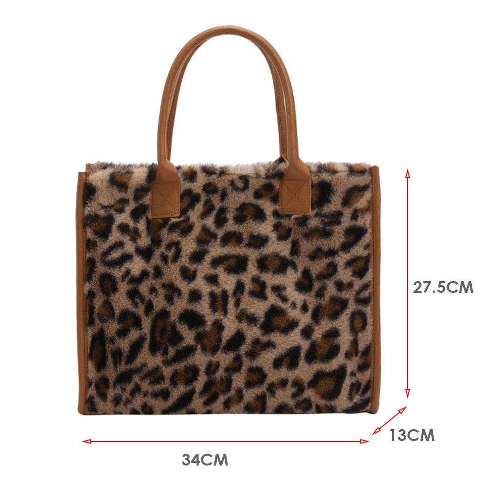 Realaiot Top-Handle Bags Retro Cow Leopard Print PU Leather Plush Design Autumn Winter Fashion Small Women Small Handbags