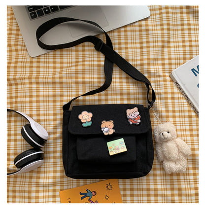 Realaiot Crossbody Bags Women Canvas Flap-bag Kawaii Harajuku All-match Students Casual Female Handbags Korean Ulzzang Daily Chic Fashion