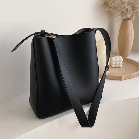 Realaiot Simple Vintage Pu Leather Composite Bags For Women Casual Large Capacity Messenger Bags Female Solid Luxury Bucket Handbag Totes