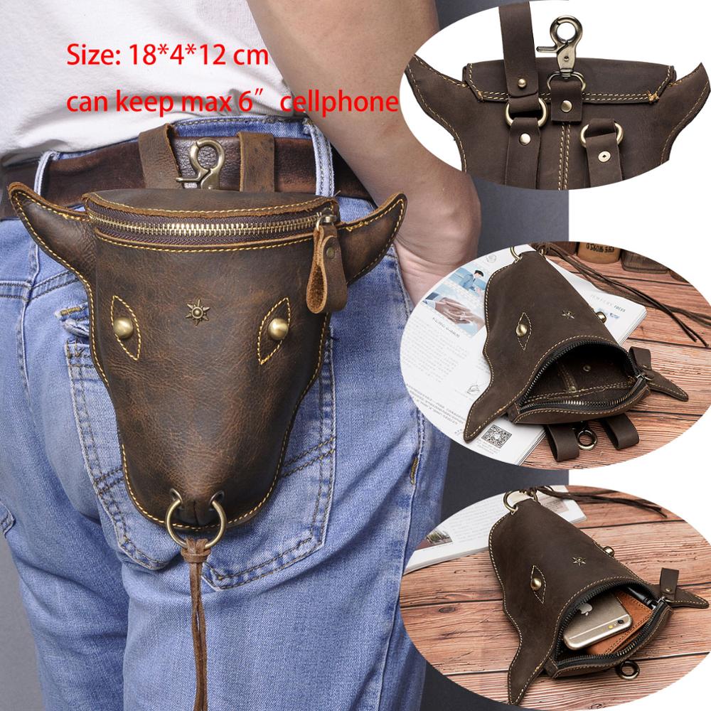 Realaiot Fashion Quality Leather Small Summer Pouch Hook Design Waist Pack Bag Cigarette Case 6" Phone Pouch Waist Belt Bag 1609 Gifts for Men