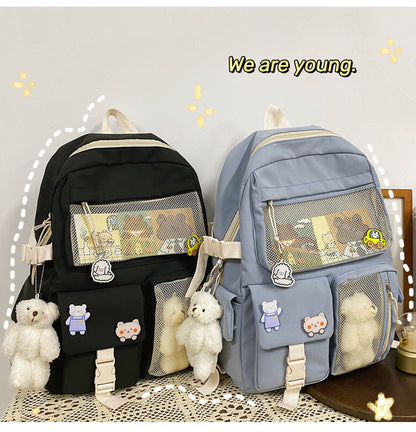 Cyflymder New Buckle Badge Women Backpack Candy Color Fashion Cute Schoolbag Shoulder Student Bag Teenage Girls College Backpack