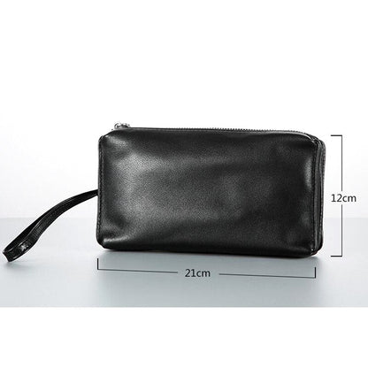 Cyflymder Leather long zipper wallet handbag grab bag leather casual mens leather bag retro hand bag