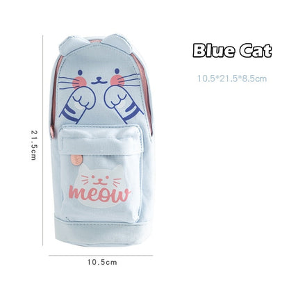 Realaiot Kawaii Lucky Cat and Dinosaur Pen Pencil Bag Cartoon Schoolbag Shape Storage Organizer Pouch for Pens Stationery School