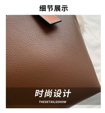 Realaiot Contrast color Tote Bucket bag Fashion New High-quality PU Leather Women's Designer Handbag Travel Shoulder Messenger Bag