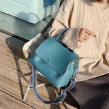 Realaiot Fashion PU Leather women handbag High capacity winter Solid Color female Shoulder Crossbody Bag Travel Lady totes blue