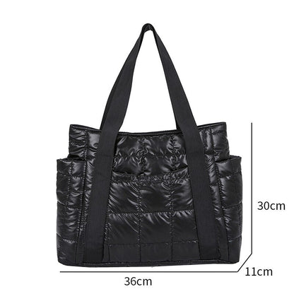 Realaiot Hit Winter Brand Down Padded Ladies Shoulder Bags Design Big Duffel Bag For Women High Quality Nylon Totes Shopper Handbags