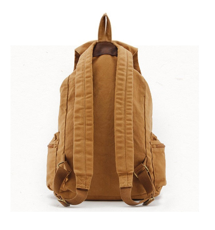 Realaiot Fashion Vintage Leather Military Canvas Backpack Men's Backpack School Bag Drawstring Backpack Women Bagpack Male Rucksack