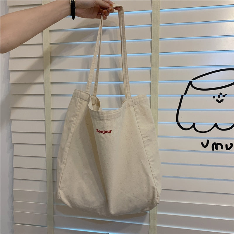 Realaiot Canvas Bag High Quality Reusable Shopping Bag Simple Casual Daily Use Handbag Shoulder Bags Portable Shopper Bag Folding Totebag