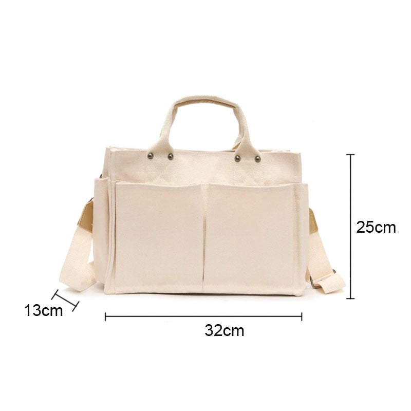 Realaiot Canvas Simple Totes With Many Pockets Messenger Bags Large Capacity Shoulder Bag Female Big Handbag