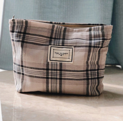 Realaiot Korean Plaid Cosmetic Makeup Bag For Women Cosmetics Organizer Pouch Large Woman Travel Toiletry Kit Bags Beauty Pencil Pen Case