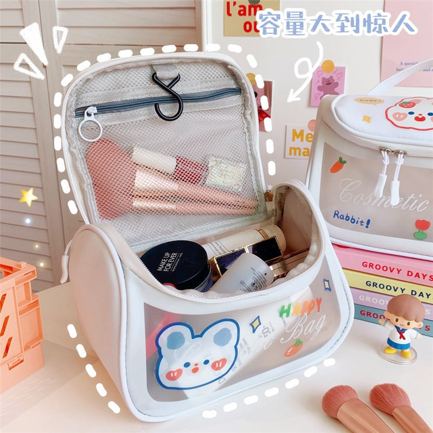 Cyflymder PU Women Kawaii Travel Storag Toiletry Organize Bag Waterproof PVC Portable Transparent Cosmetic Makeup Bags Females Wash Bag