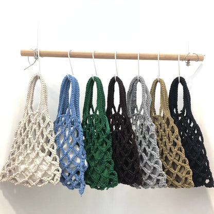 Cyflymder New Korean Brand Cute Women's Girl Cotton Knitting Woven Mesh Hollow Vegetable Basket Bucket Linen Small Portable Bag