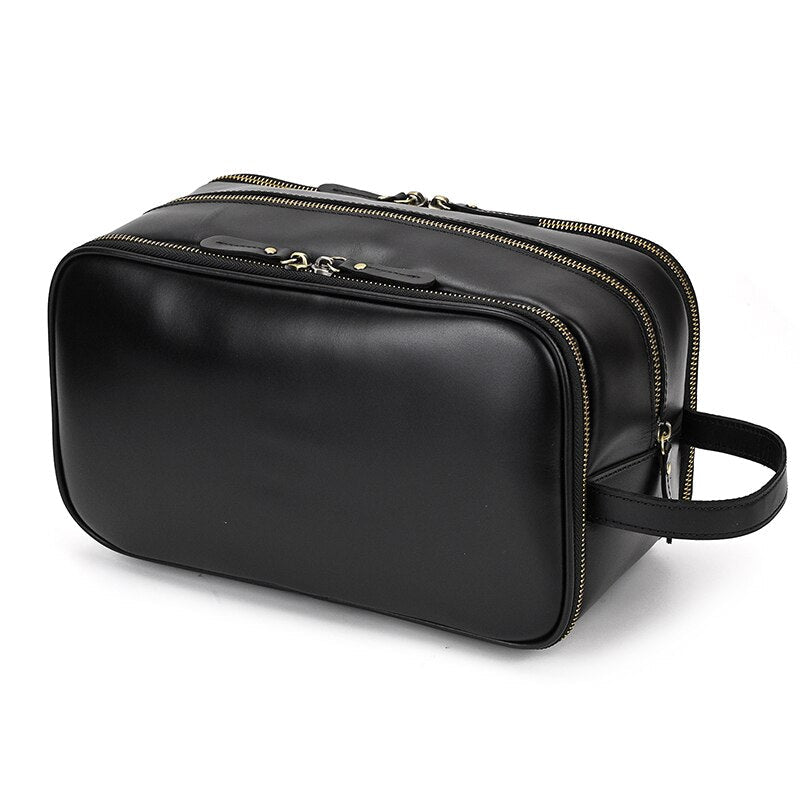 Realaiot Thick Leather Clutch Bag mens wash bag storage bag genuine leather Toiletry kits bag real cowskin make up day clutch