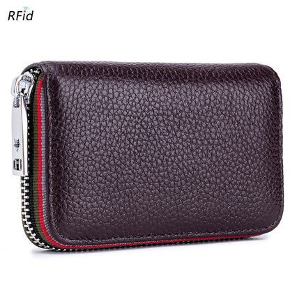 Realaiot Genuine Leather Men Women Card Holder Small Zipper Wallet Solid Coin Purse Accordion Design rfid ID Business Credit Card Bags