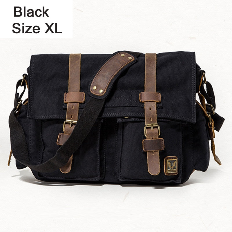 Cyflymder Military Canvas + Genuine leather Men Messenger Bag Canvas Shoulder Bag men Crossbody Bag Casual Bag