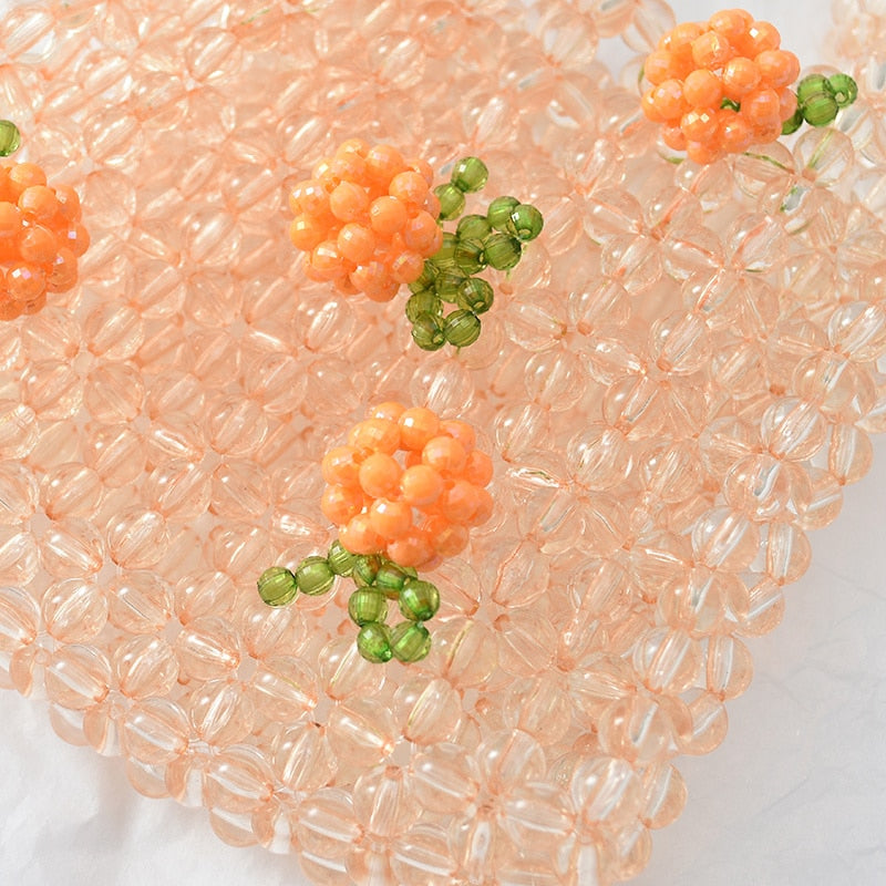 Cyflymder Retro Orange Beaded Bag Clear Crystal Jelly Clutch Bag Girl Beaded Woven Handbag for Woman Handmade Bags Luxury Designer Gifts for Women