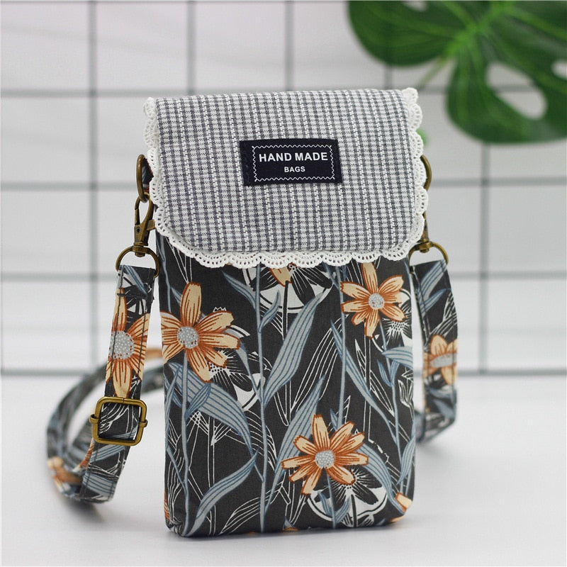 Cyflymder New Fashion Women's Small Shoulder Bag Cotton Flower Messenger Bag Girls 6-inch Large Screen Mobile Phone Bag