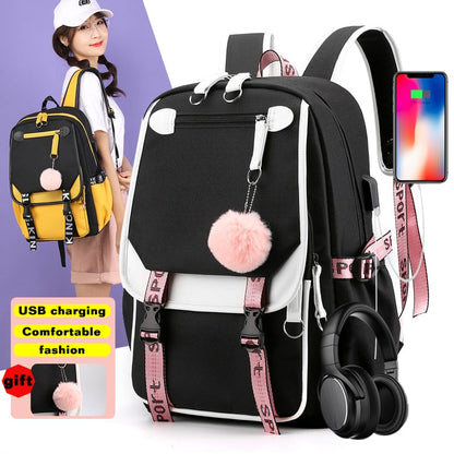 Realaiot Shoulder Bag Women girls School Backpacks Anti Theft USB Charge Backpack Waterproof Bagpack School Bags Teenage Travel Bag