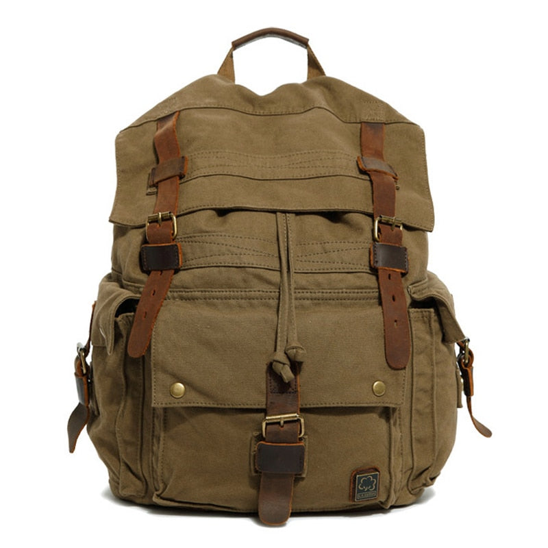 Realaiot Vintage Leather Military Canvas travel Backpacks Men &Women School Backpacks men Travel bag big Canvas Backpack Large bag