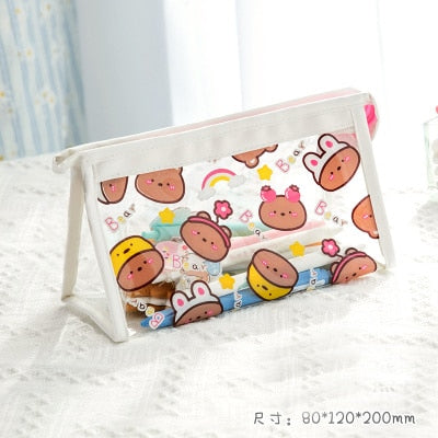 Realaiot Cute Bear Animal Transparent Pencil Case For Office Large Capacity Pencil Bag Material Escolar Kawaii Stationery School Supplies