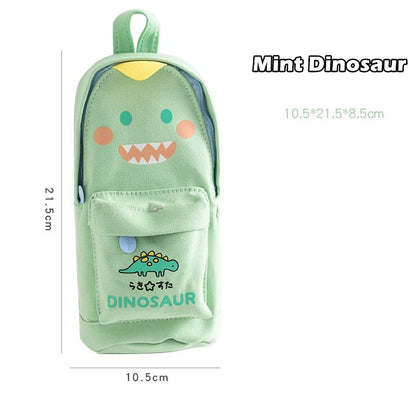 Realaiot Kawaii Lucky Cat and Dinosaur Pen Pencil Bag Cartoon Schoolbag Shape Storage Organizer Pouch for Pens Stationery School