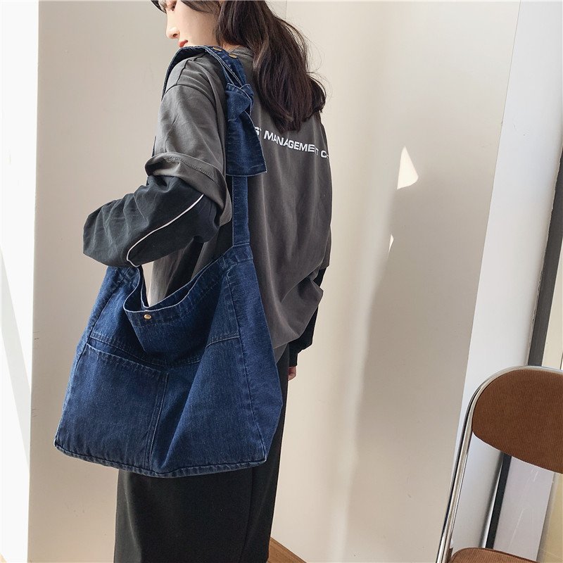 Cyflymder New Vintage Denim Shoulder Bags Women Simple Jeans Blue Handbag Large Capacity Fashion Women's Tote Messenger Shopping Bag