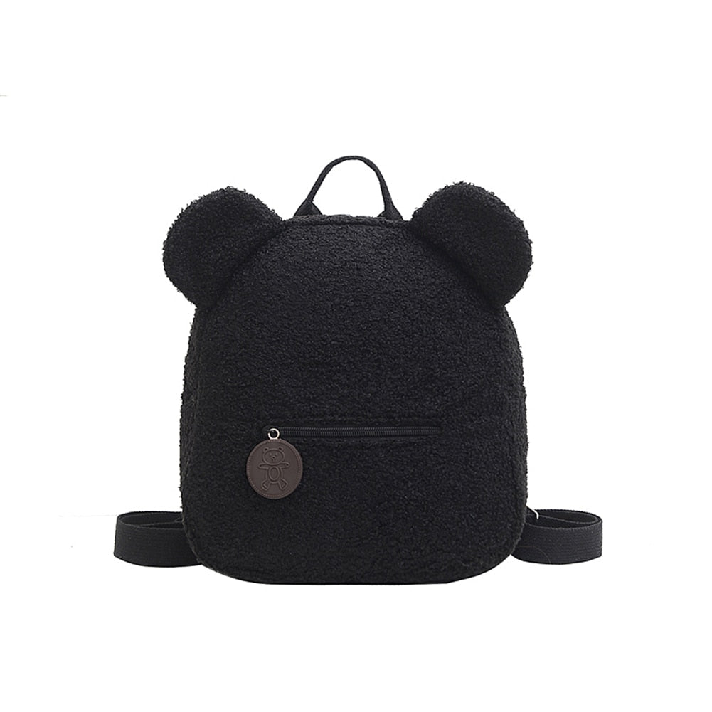 Cyflymder Portable Children Travel Shopping Rucksacks Casual Autumn Winter Lamb Fleece Women's Bagpack Cute Bear Shaped Shoulder Backpack