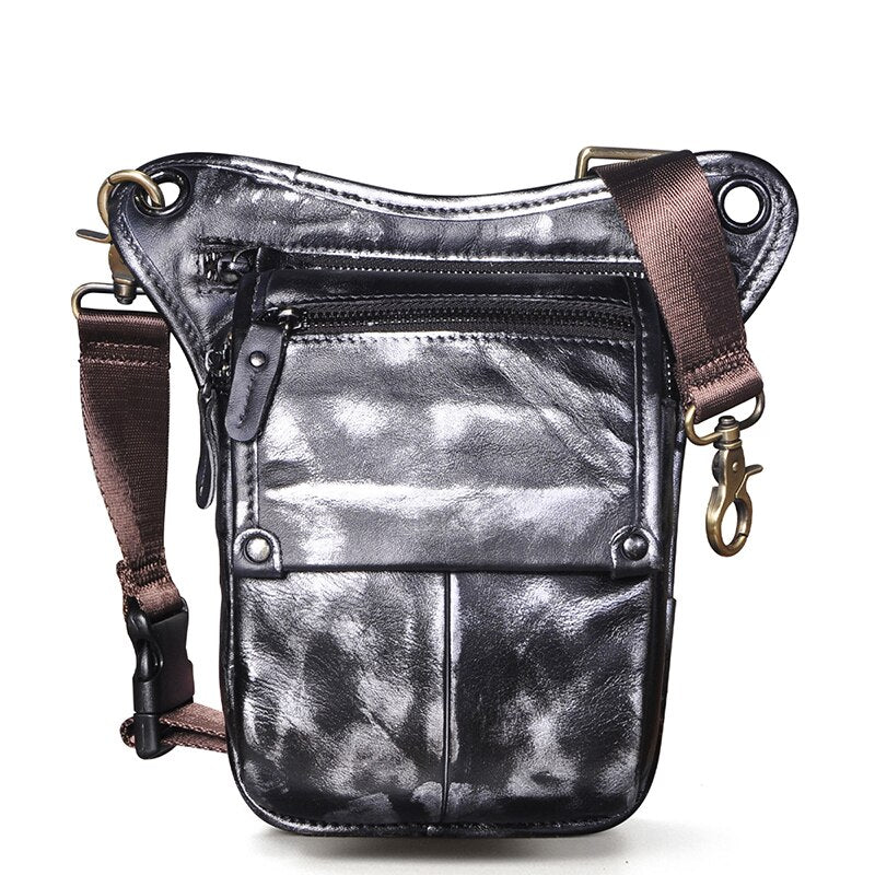 Realaiot Crazy Horse Leather men Multifunction Design Small Messenger Bag Fashion Travel Belt Waist Pack Drop Leg Bag Pouch Male 211-4-d Gifts for Men