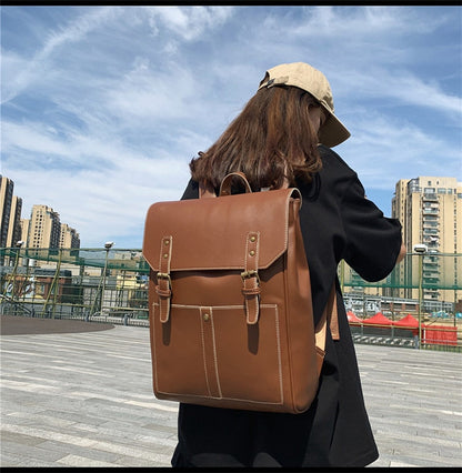 Realaiot Vintage Women Backpack High Quality Female Rucksack PU Leather Shoulder Bag Large Capacity School Bag student backpack Mochila