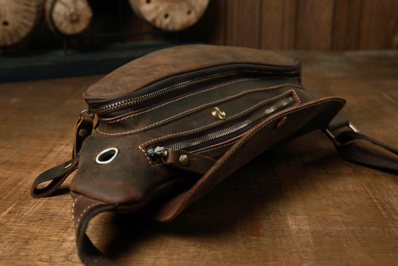 Cyflymder Leather messenger bag, personality leisure cowhide chest bag, men's cowhide shoulder bag, trendy leather men's bag