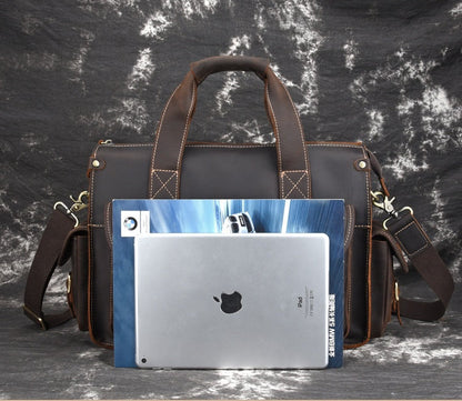 Realaiot Grade Quality Laptop Briefcase Crazy Horse Genuine Leather Laptop Bags Notebook PC Shoulder Bag For Business Man Vintage