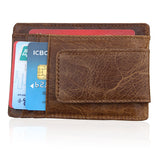 Realaiot Fashion Vintage Genuine Leather Men Front Pocket Magnetic Money Clips ID Credit Card Holder Wallet