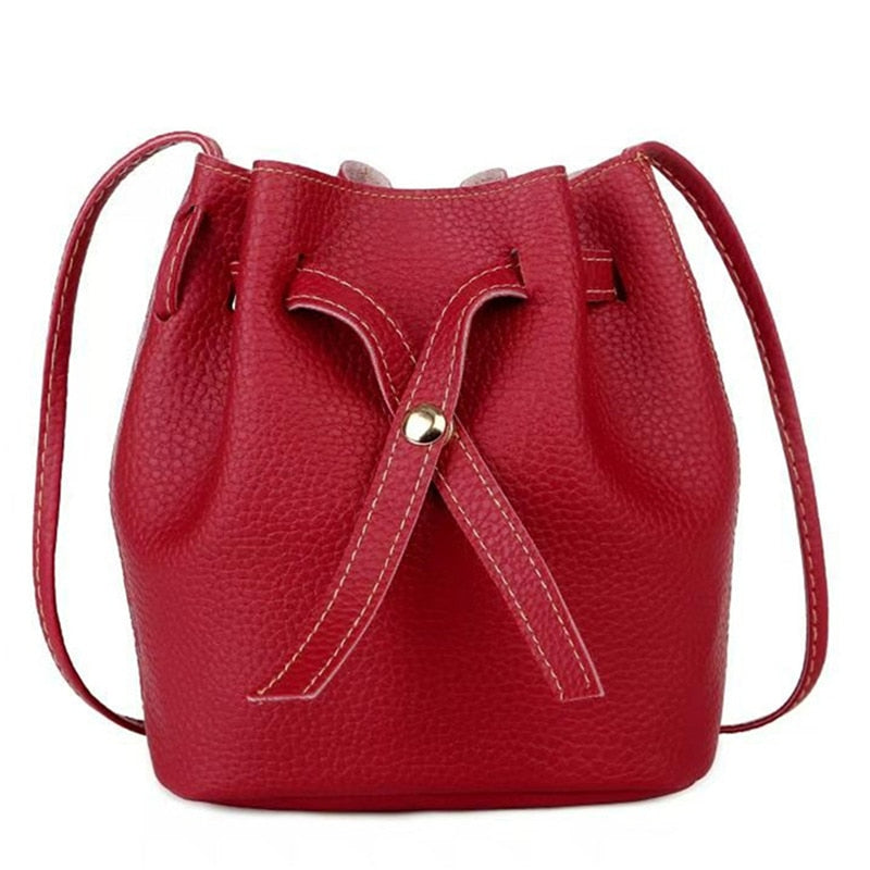 Realaiot Fashion Bucket Shoulder Bag Women Drawstring Crossbody Bag Female Messenger Bags Ladies Synthetic Leather Handbag