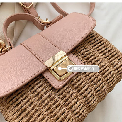 Realaiot Women Square Tote bag Summer New High-quality Straw Women's Designer Handbag Travel Shoulder Messenger Bag Phone Purses