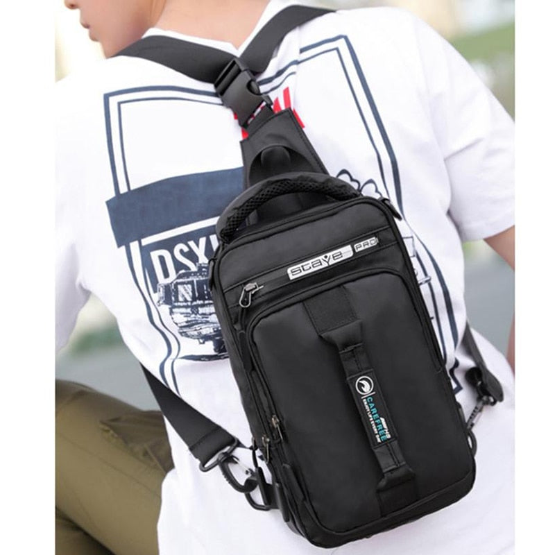 Cyflymder Men's Shoulder Bag Sling Chest Pack USB Charging Sports Crossbody Handbag Travel Knapsack Male Chestbags Mochila