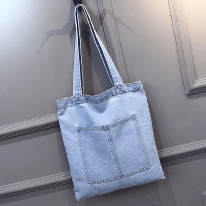 Cyflymder New Large Capacity Women Shoulder Bags Wild Casual Handbag Street Canvas Denim Shoulder Bag Solid Color Zipper Shopping Bag