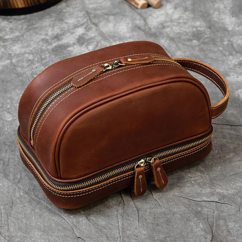 Realaiot Thick Leather Clutch Bag mens wash bag storage bag genuine leather Toiletry kits bag real cowskin make up day clutch