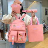 Realaiot 4 pcs sets canvas Schoolbags For Teenage Girls Women Backpack Canvas kids Primary School Bag College Student Laptop Backpacks