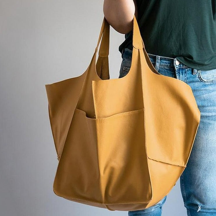 Realaiot Soft Large Capacity Tote Bag Shopper Bag  Women Handbag Luxury Pu Leather Shoulder Bag Retro Oversized Women's Bag