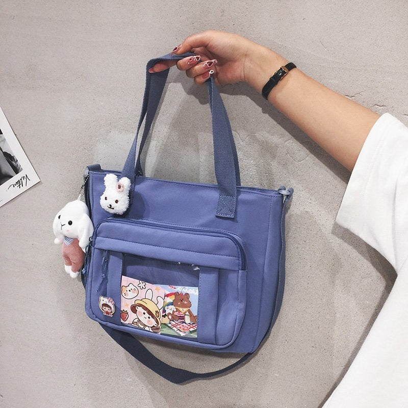 Realaiot Kawaii Women Shoulder Bag Crossbody Shopping Bags Teenage Girls Student Bookbag Handbags New Casual Tote with Transparent Pocket